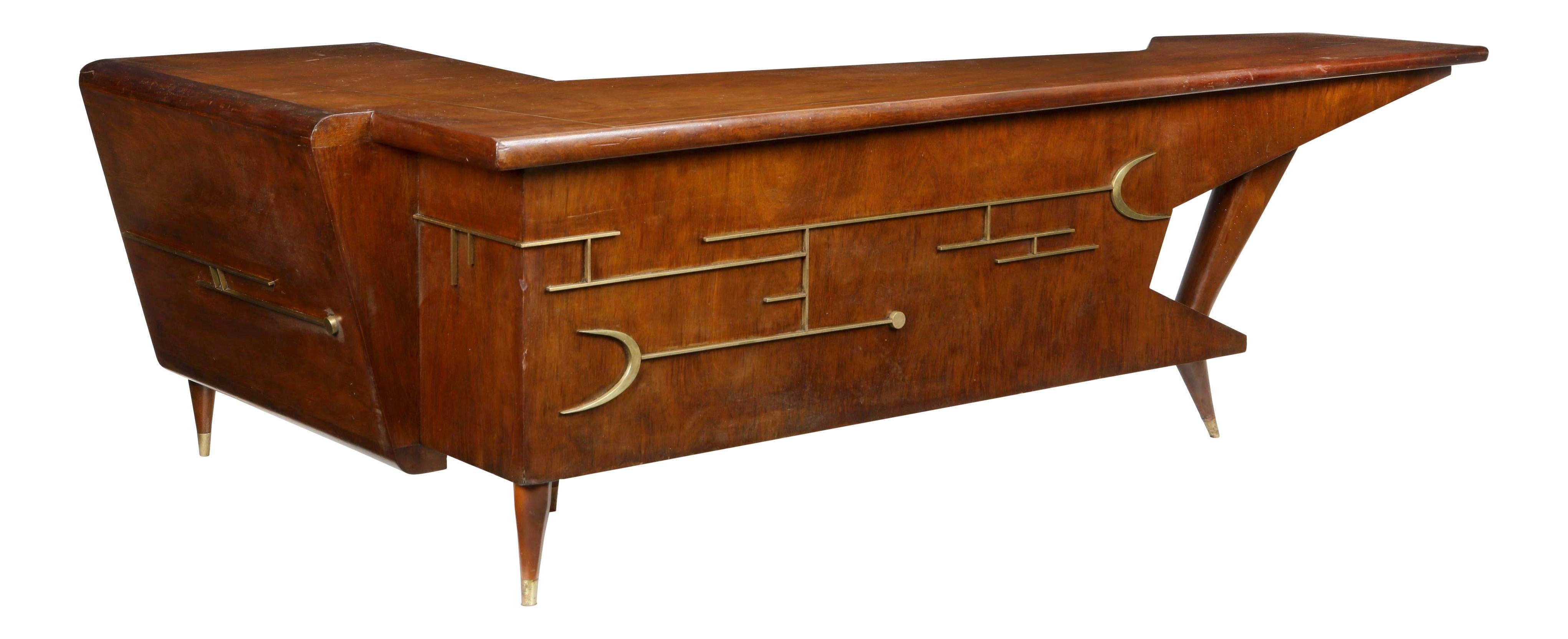Mid-Century Modern Frank Kyle 1950s Mid Century Rosewood Desk / Dry Bar with Brass Details