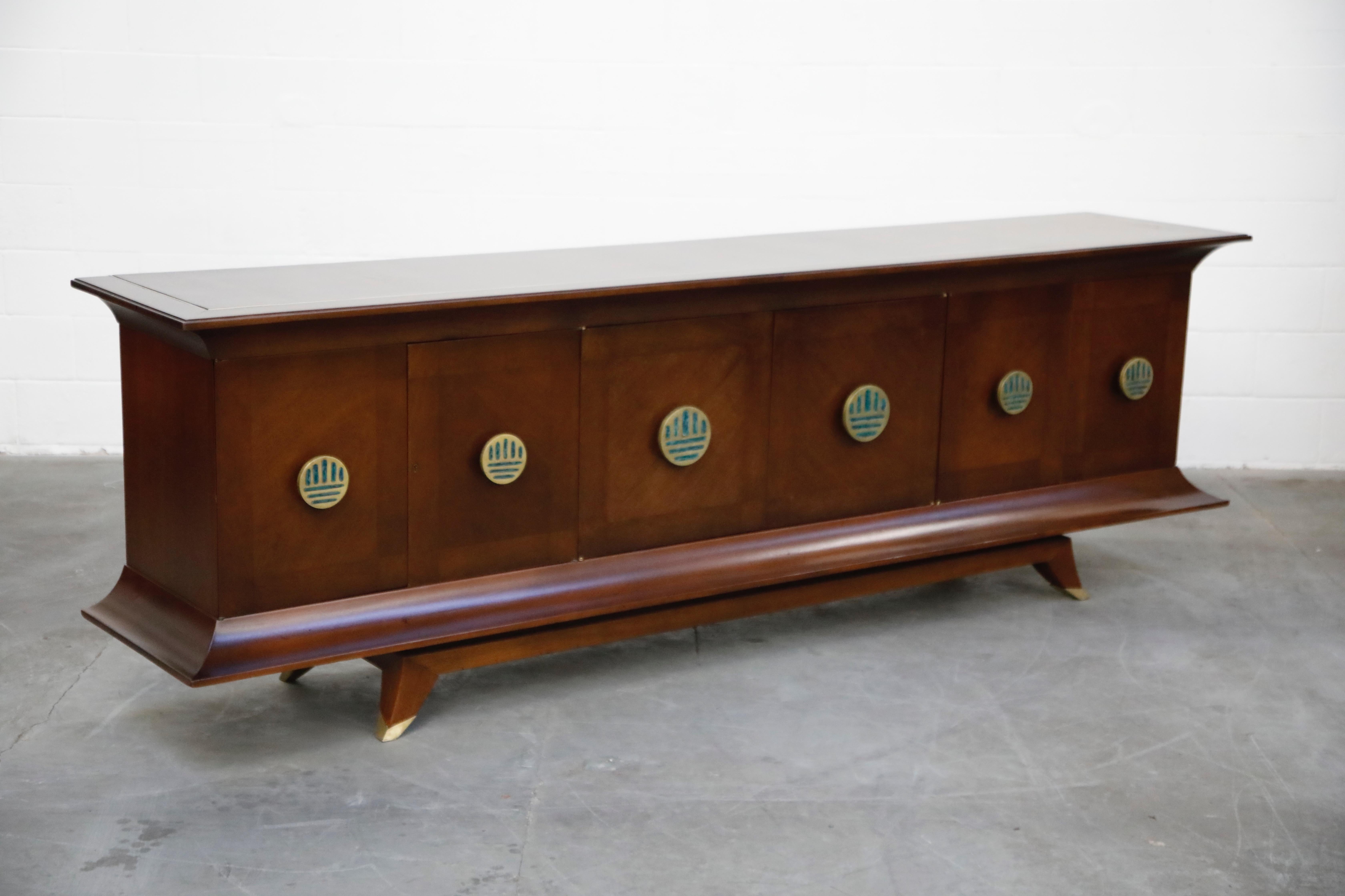 Frank Kyle and Pepe Mendoza Brass and Malachite 'Pagoda' Credenza, circa 1950s In Excellent Condition In Los Angeles, CA