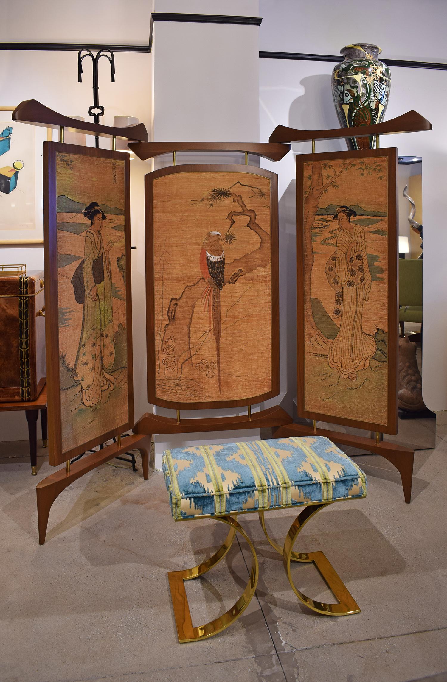 Frank Kyle Extraordinary 3-Panel Screen with Japanese Motif, 1950s For Sale 2