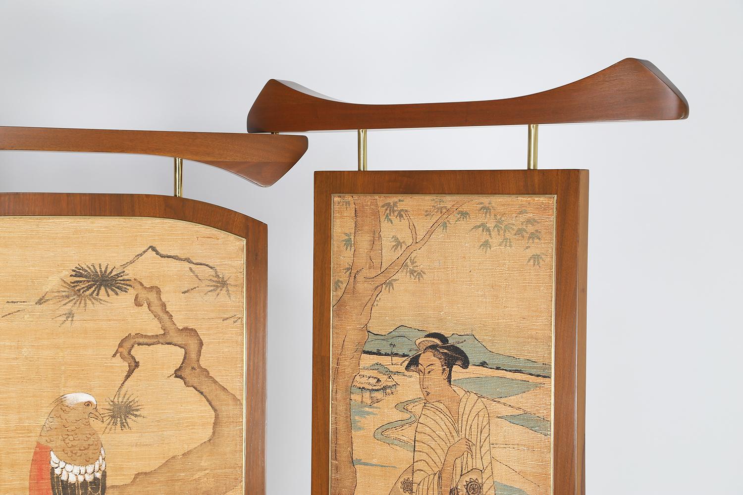 Hand-Crafted Frank Kyle Extraordinary 3-Panel Screen with Japanese Motif, 1950s For Sale