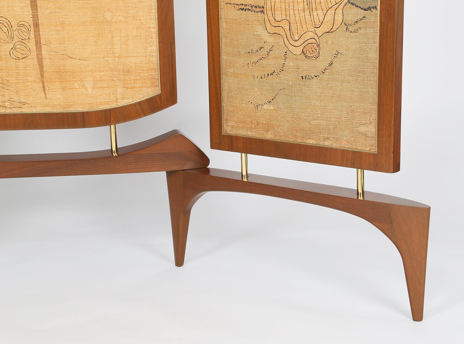 Hand-Crafted Frank Kyle Extraordinary 3-Panel Screen with Japanese Motif, 1950s For Sale