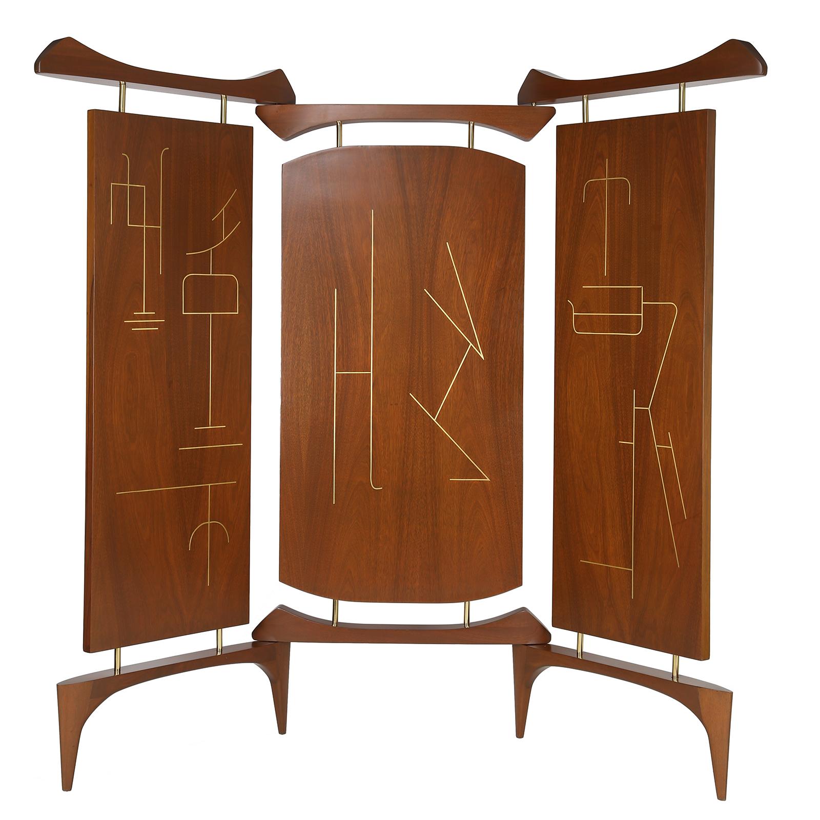 Frank Kyle Extraordinary 3-Panel Screen with Japanese Motif, 1950s In Excellent Condition For Sale In New York, NY