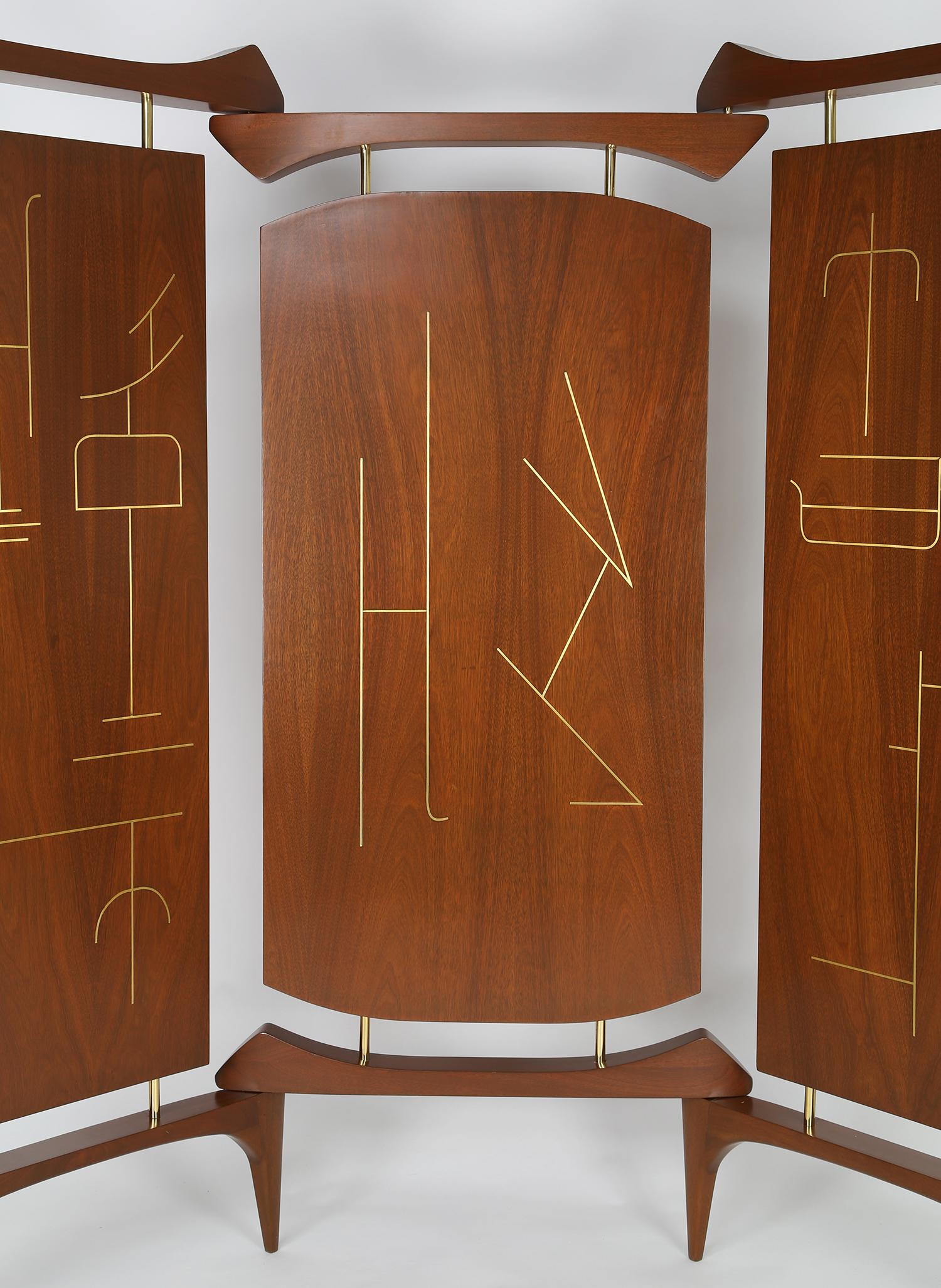 Frank Kyle Extraordinary 3-Panel Screen with Japanese Motif, 1950s For Sale 1