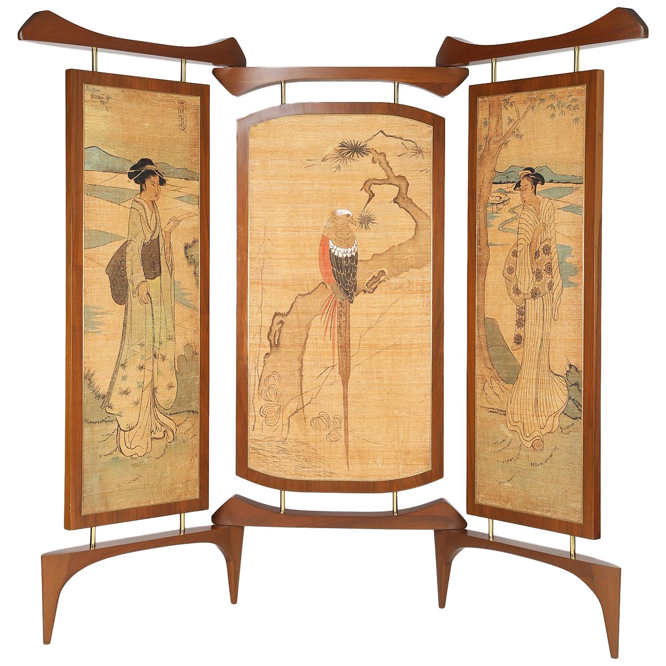 Frank Kyle Extraordinary 3-Panel Screen with Japanese Motif, 1950s