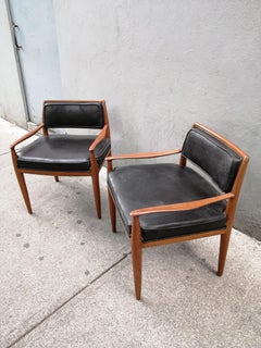 Frank Kyle Mexican MCM Pair of Mahogany and Brown Leather Armchairs