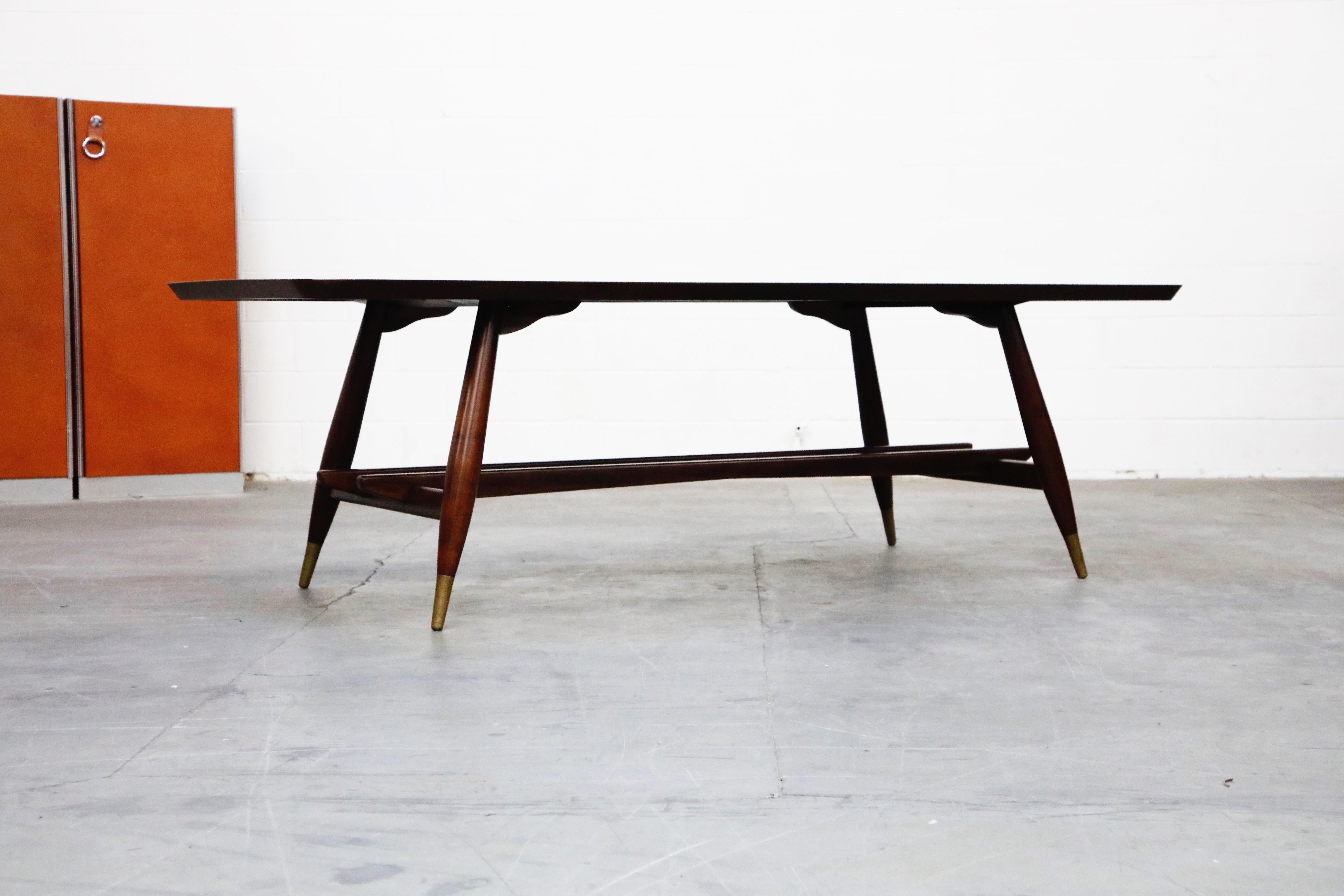 Mid-20th Century Frank Kyle Mexican Modern Mahogany and Brass Inlay Trestle Base Dining Table