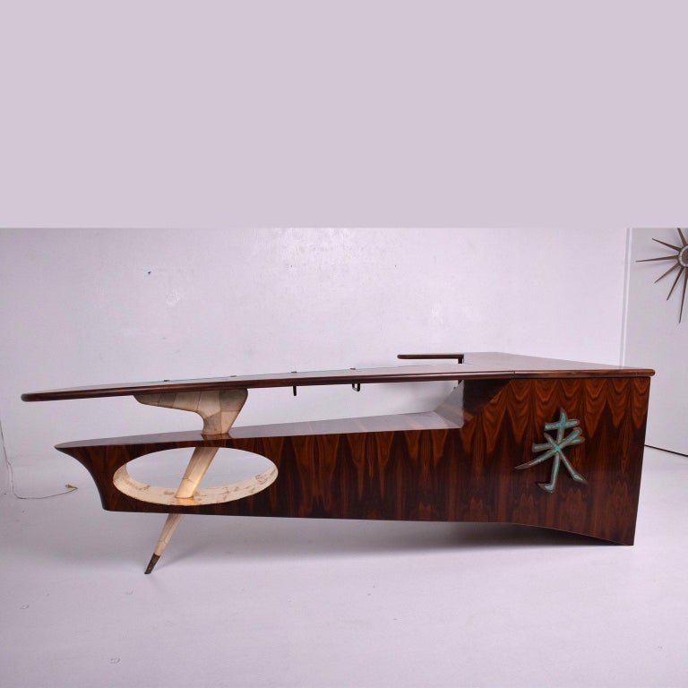 Frank Kyle Modernist Rosewood Desk/Bar with Mendoza Hardware For Sale