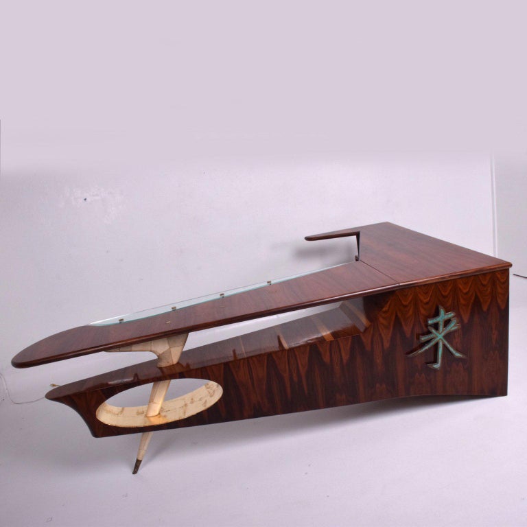 Frank Kyle Modernist Rosewood Desk/Bar with Mendoza Hardware For Sale