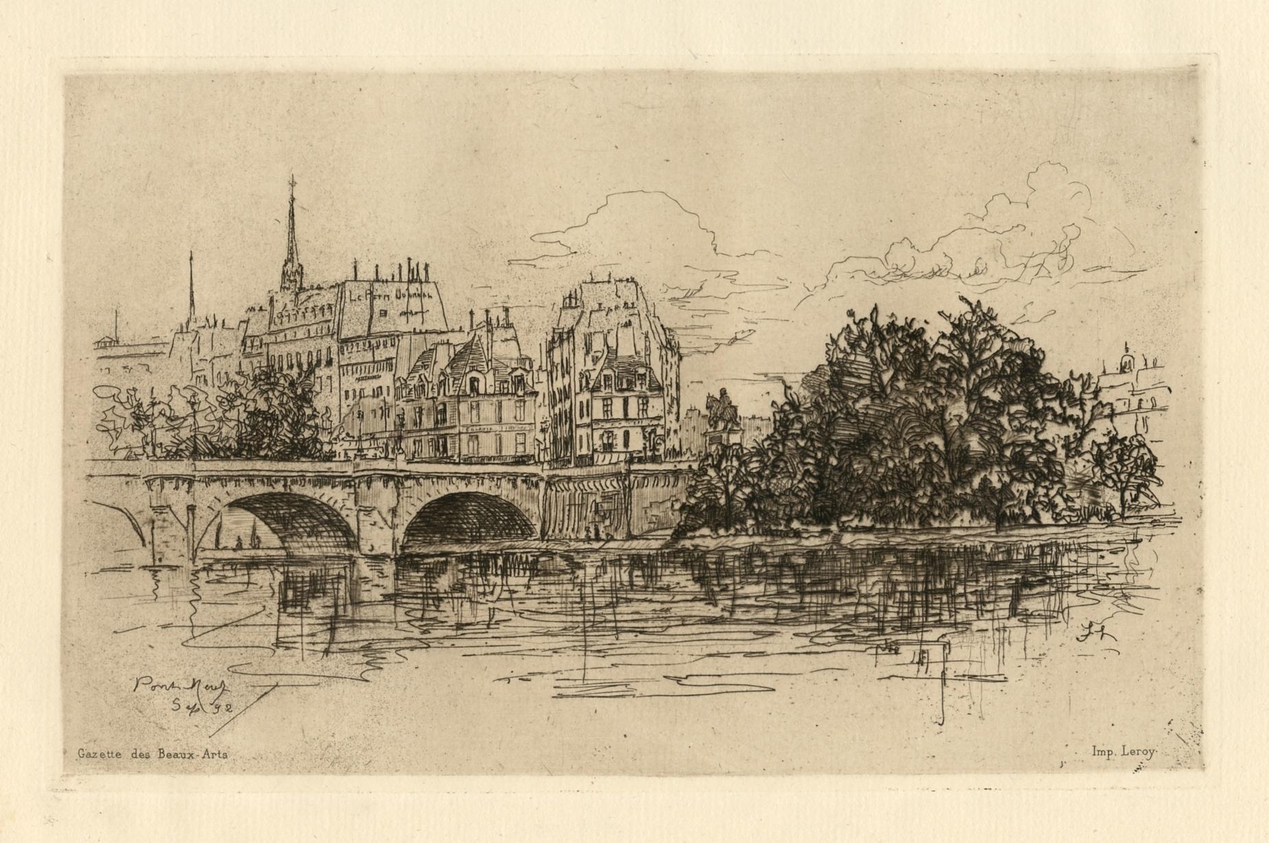 "Le Pont-Neuf" original etching - Print by Frank Laing