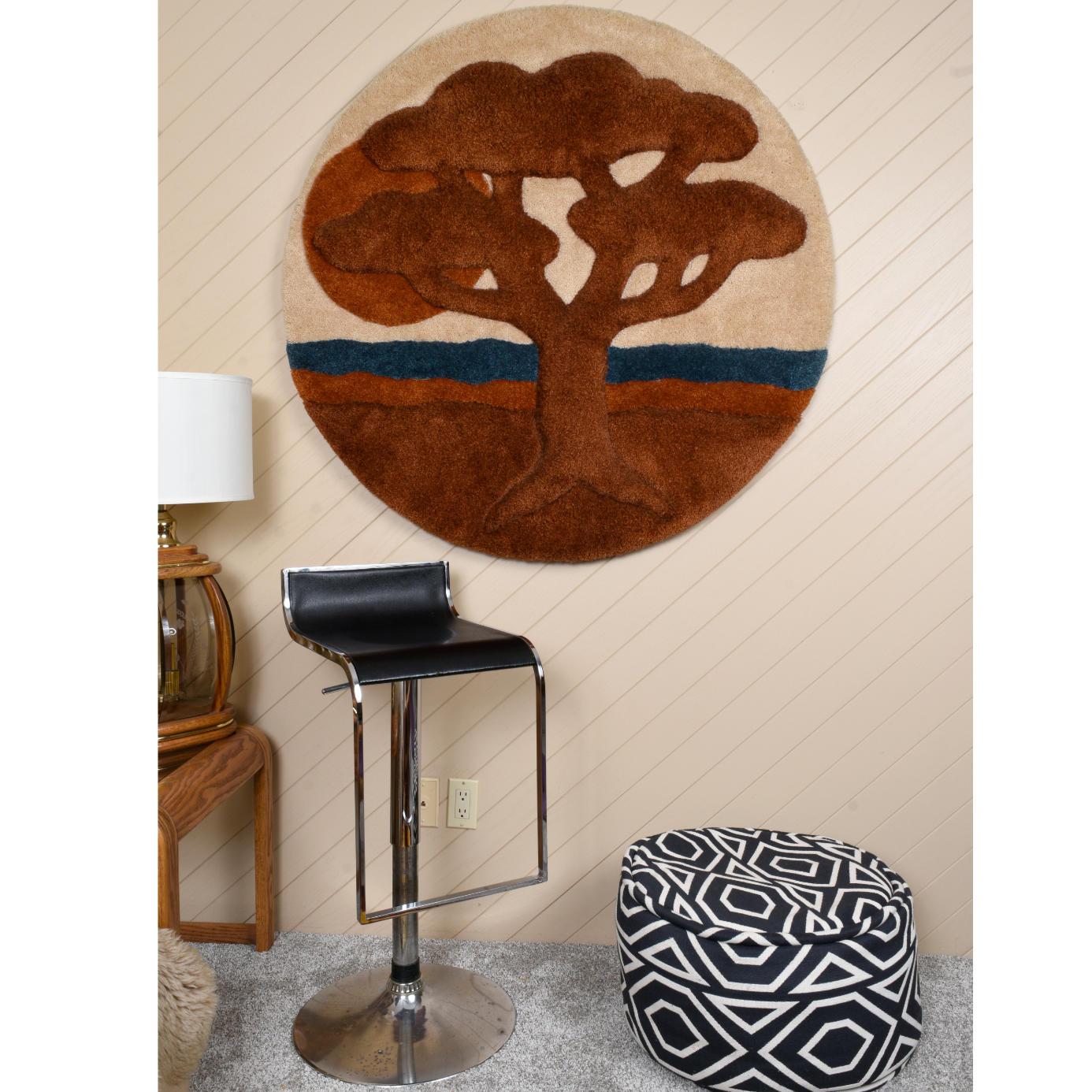 Mid-Century moderno Frank Lane's Vintage 1970 Tree of Life Tappeto in fibra d'arte appeso al muro