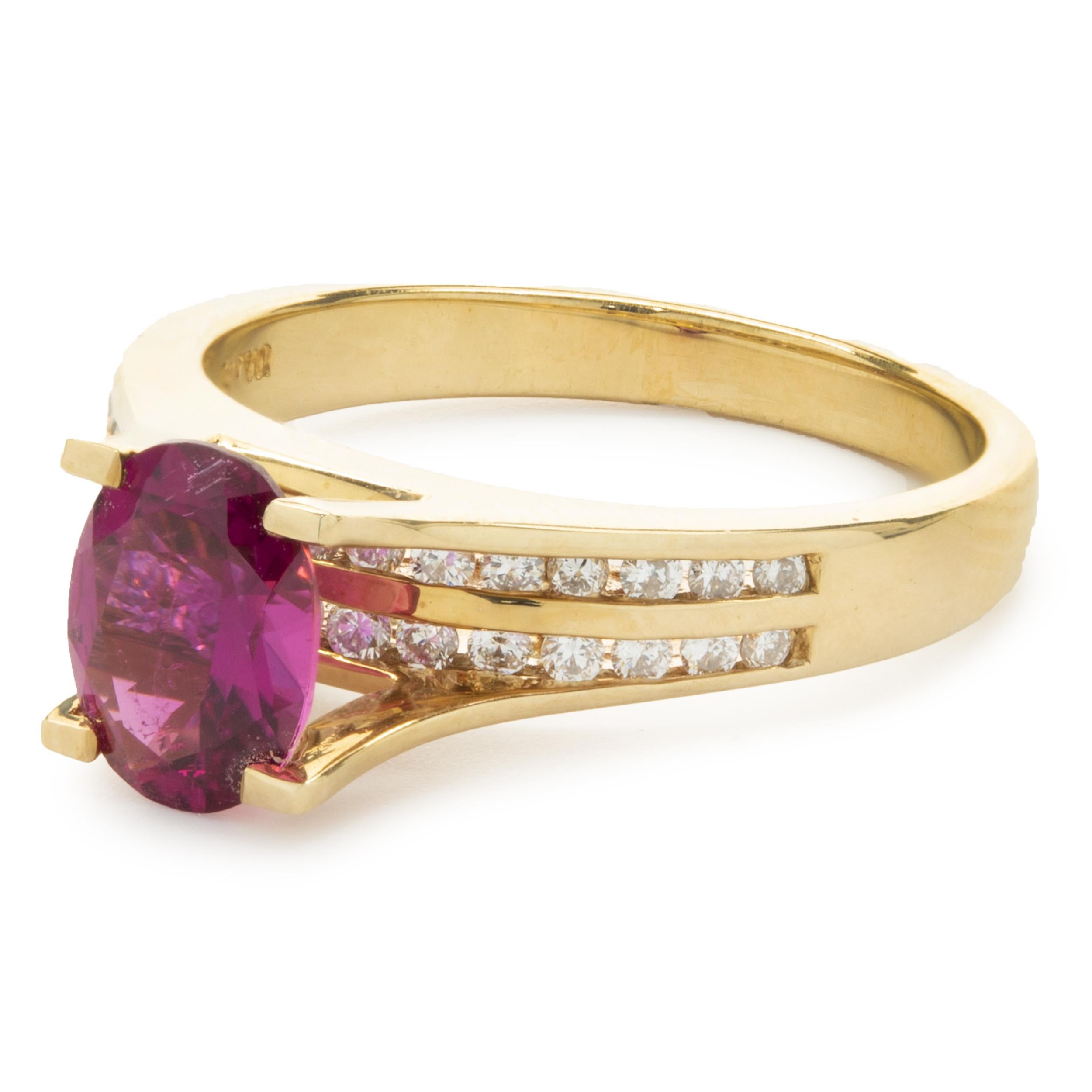 Oval Cut Frank Lau 14 Karat Yellow Gold Pink Topaz and Diamond Ring For Sale