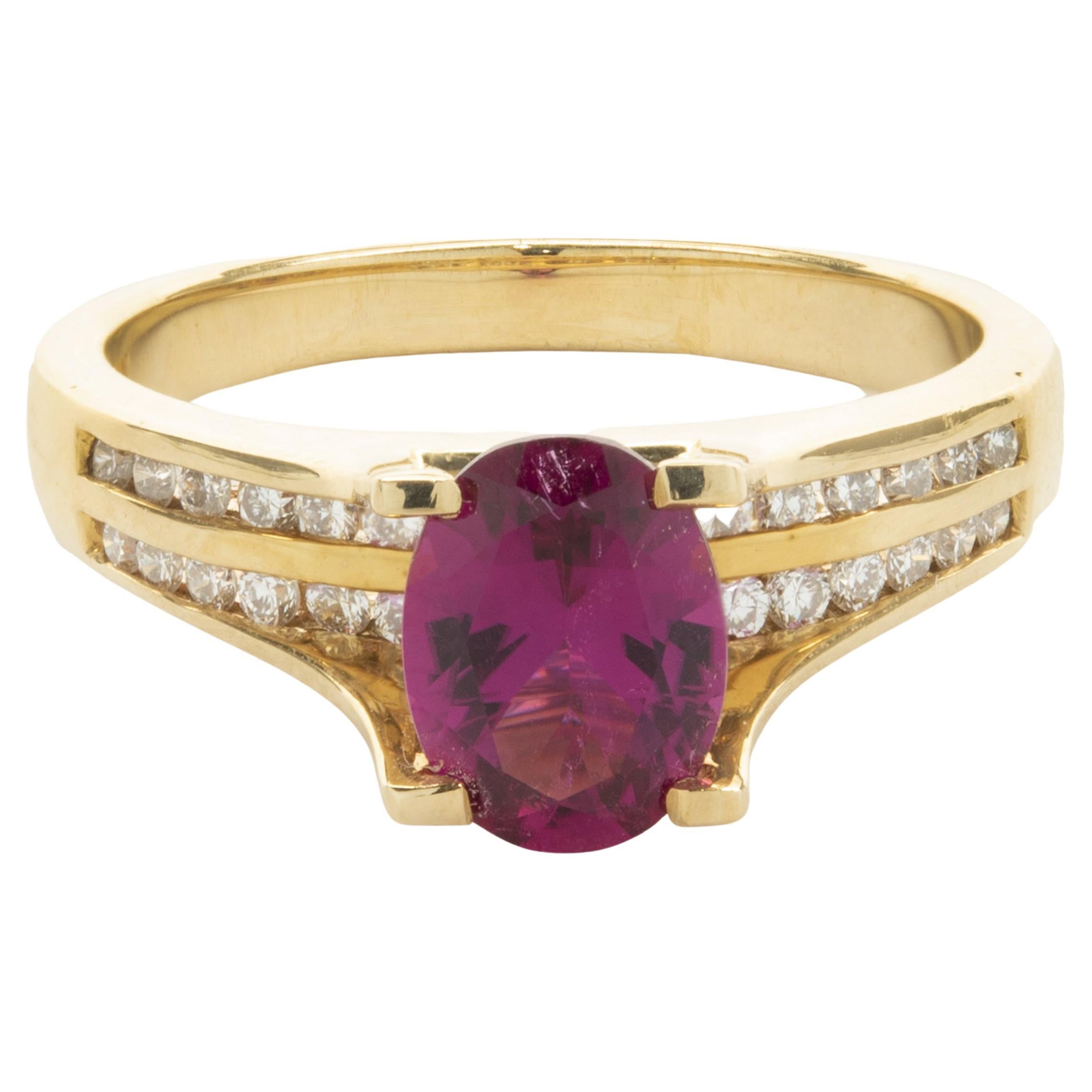 Frank Lau 14 Karat Yellow Gold Pink Topaz and Diamond Ring For Sale
