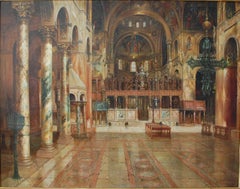 Saint Mark's Basilica Interior Oil Painting, Realist, Framed, 1911
