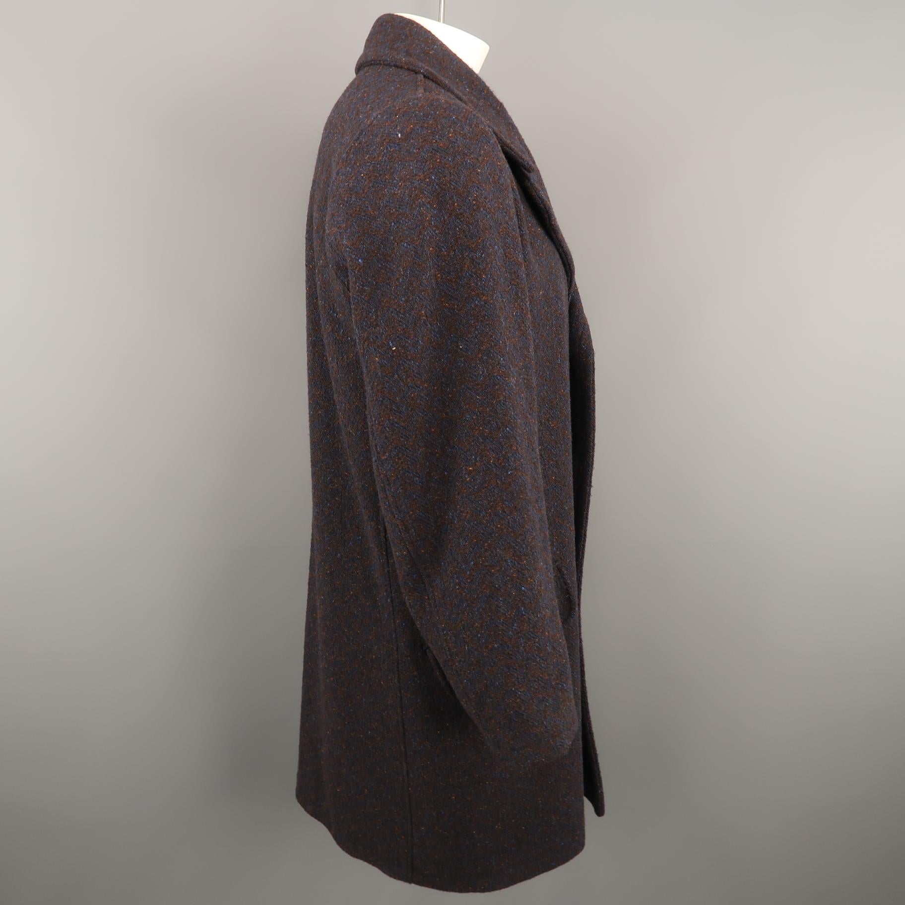 Black FRANK LEDER Size M Navy & Brown Heather Wool Notch Lapel Oversized Coat