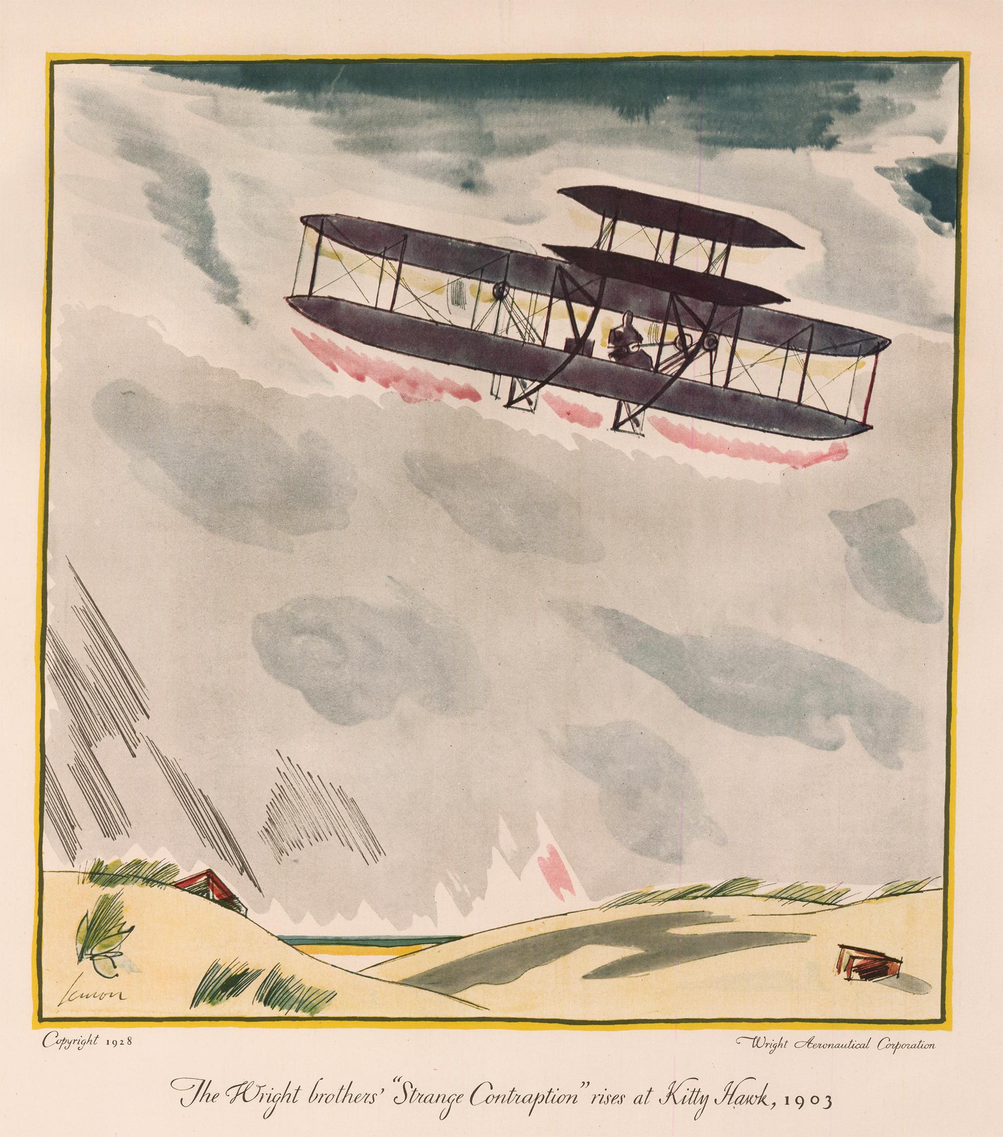 Frank Lemon Landscape Print - The Wright Brothers at Kitty Hawk