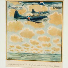 Offset-Lithographie „Dauntless Aircraft Flying to Midway“ von Frank Lemon, signiert, Zweiter Weltkrieg