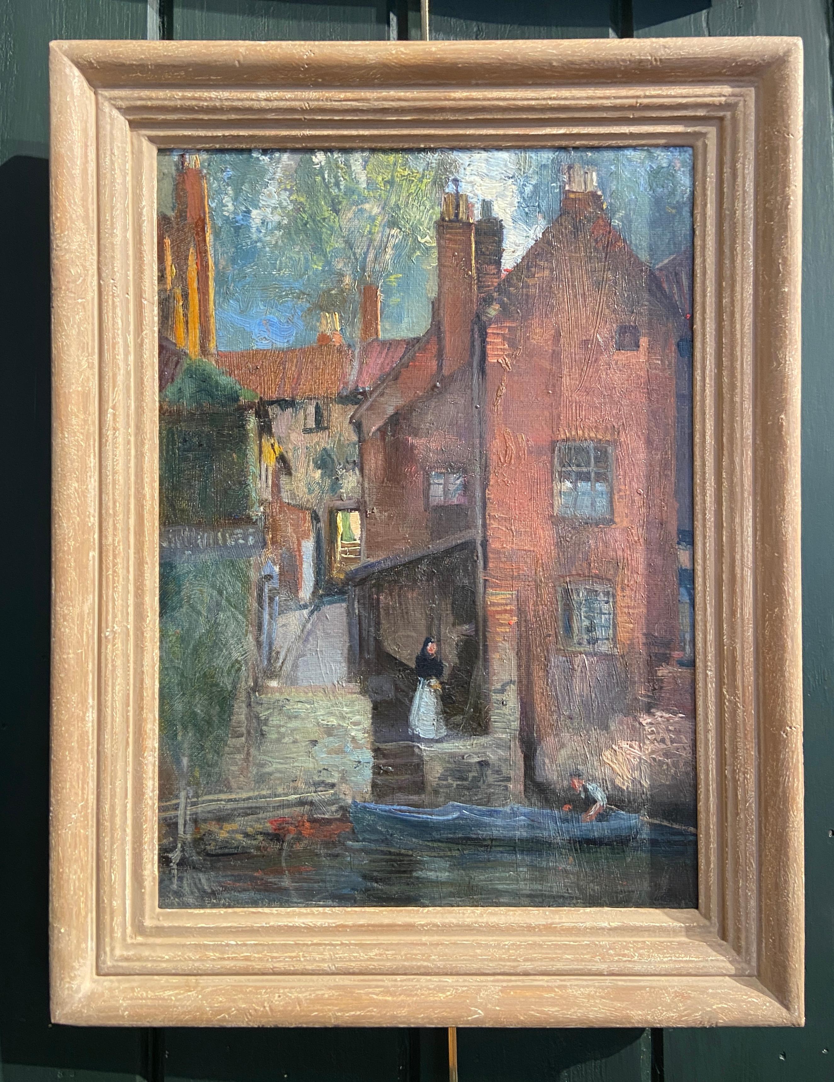 A Riverside Alley Oil Landscape 20th Century  - Painting by Frank Lewis Emanuel