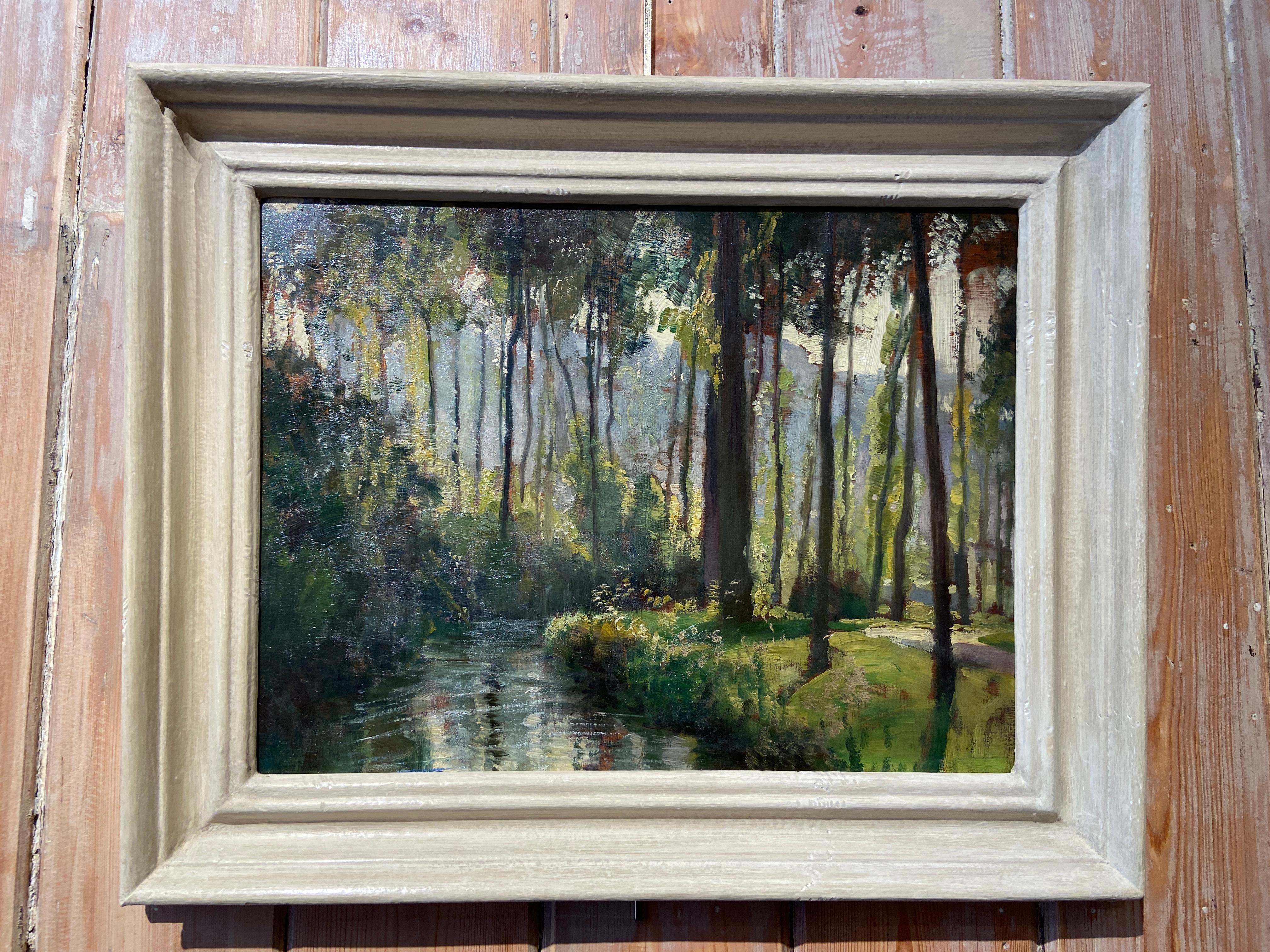 By the River, Montreuil  Oil Landscape 20th Century  - Painting by Frank Lewis Emanuel