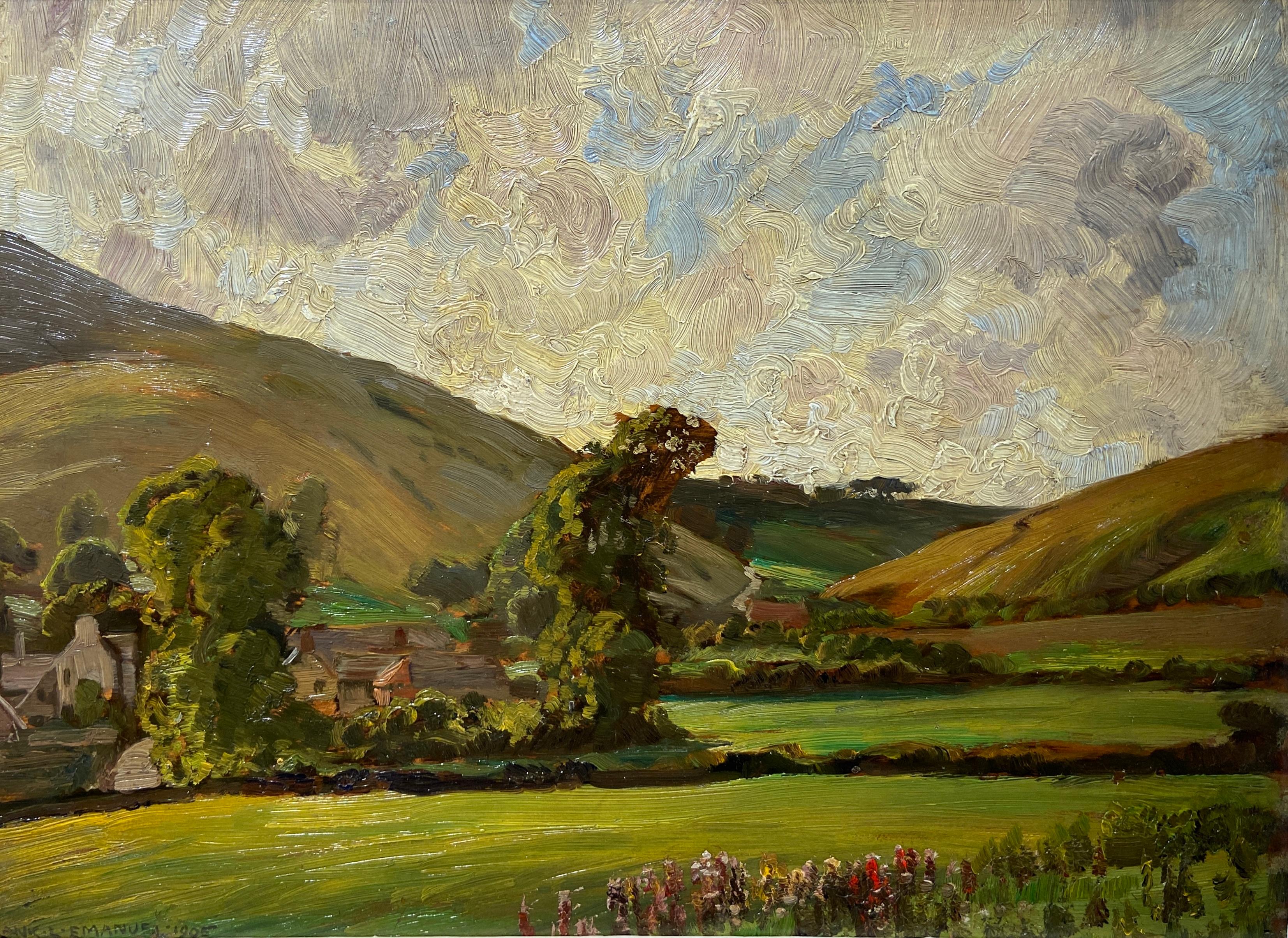 Frank Lewis Emanuel Landscape Painting - The Purbeck Hills, Swanage   Oil Landscape 20th Century 