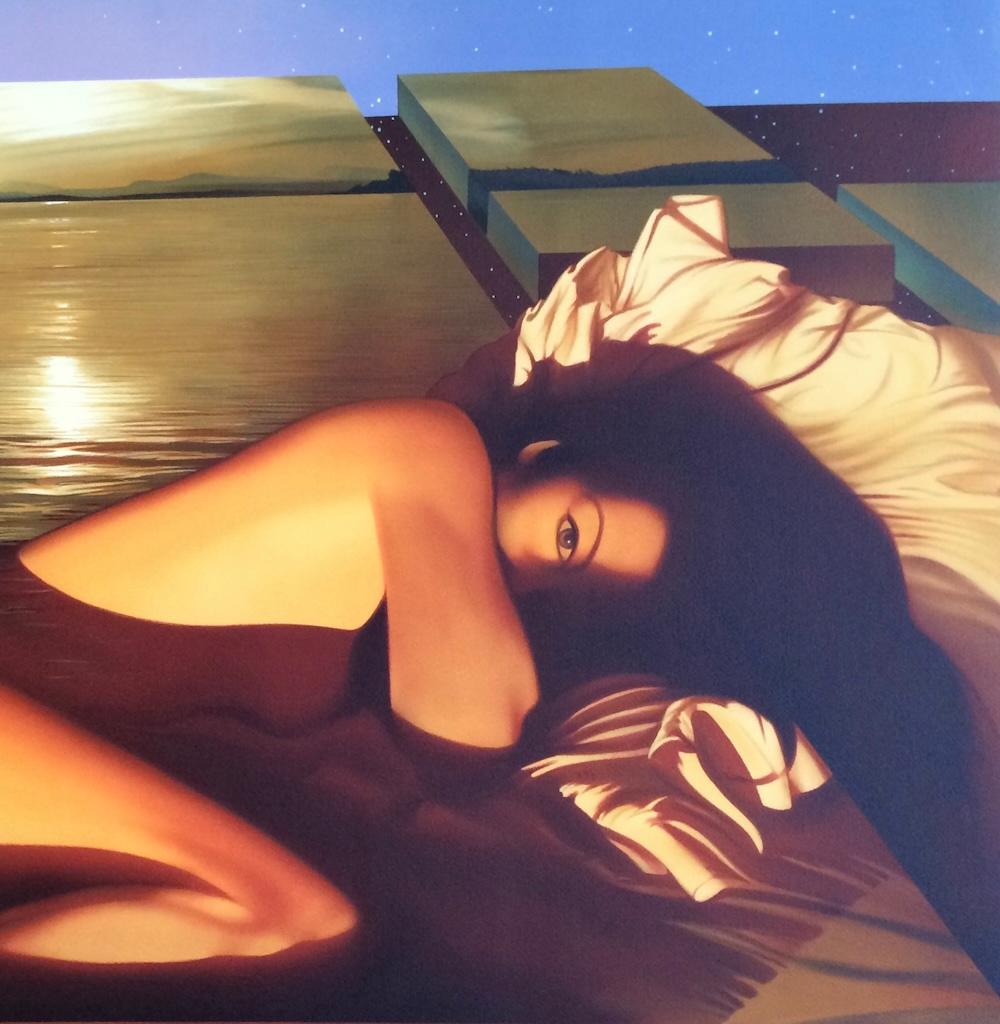 SPELLBOUND Litografía Firmada, Mujer Desnuda Reclinada, Atardecer Dorado, Arte Erótico - Print Contemporáneo de Frank Licsko