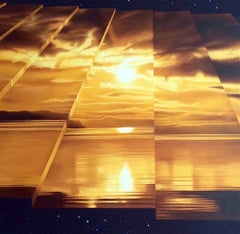 STAGGERING Signed Lithograph, Surreal Sunset Landscape, Yellow Orange Brown