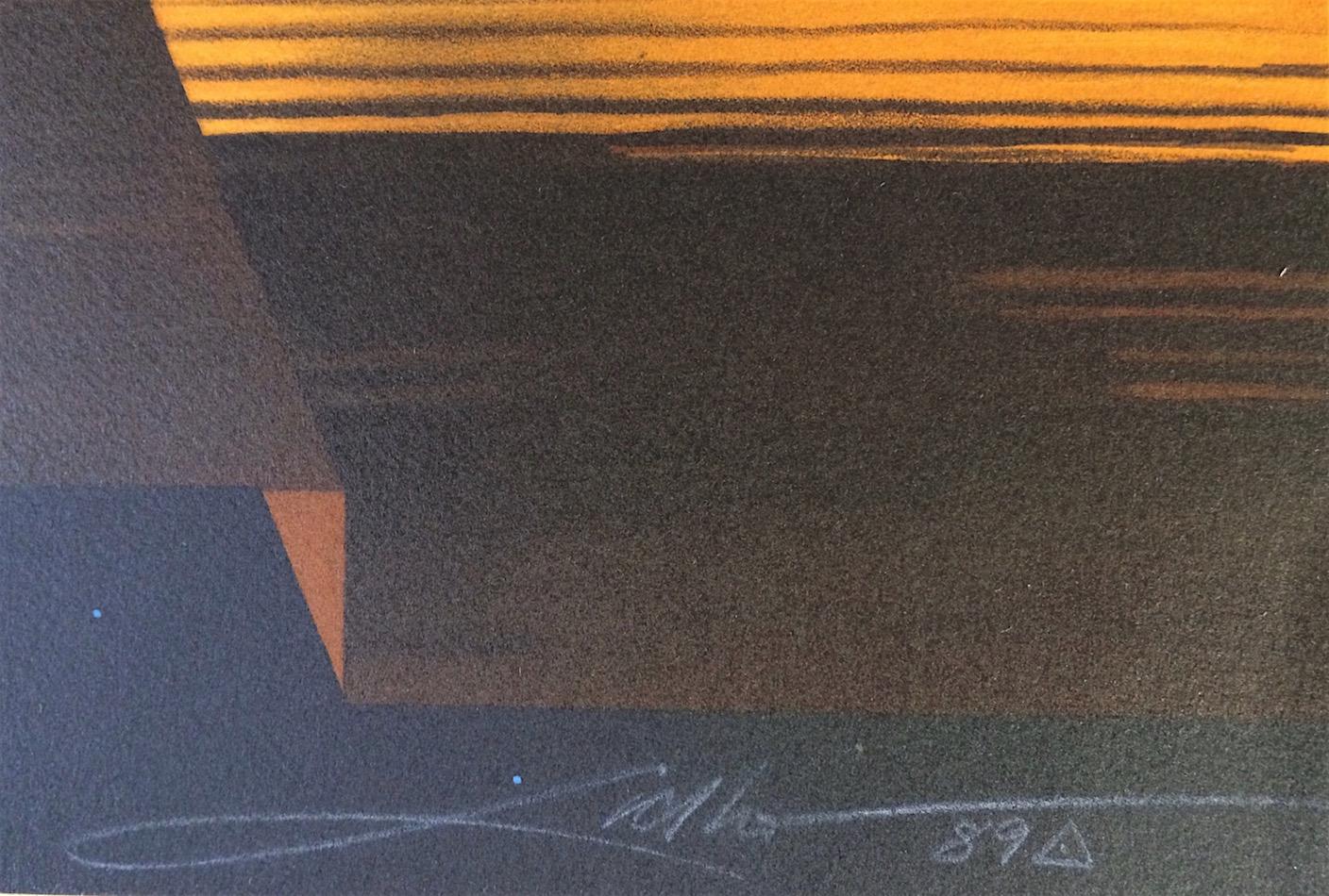STAGGERING Signed Lithograph, Surreal Golden Sunset, Yellow Orange Brown - Contemporary Print by Frank Licsko