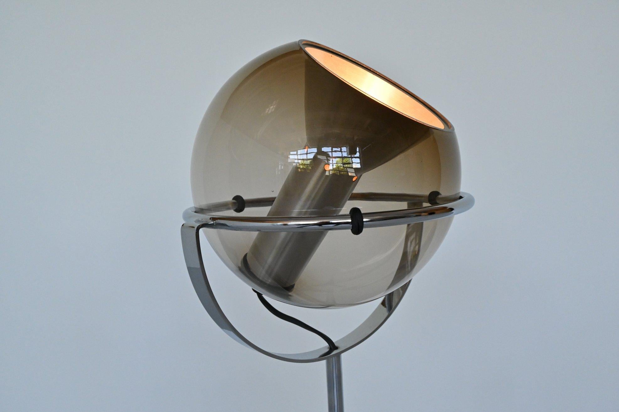 Smoked Glass Frank Ligtelijn Globe 2000 Floor Lamp RAAK Amsterdam, Netherlands, 1960