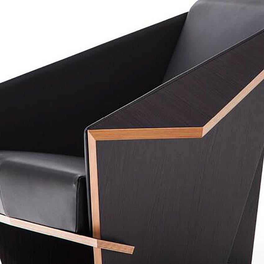 Italian Frank Lloyd Wrigh Limited Edition Black Leather Taliesin Armchair
