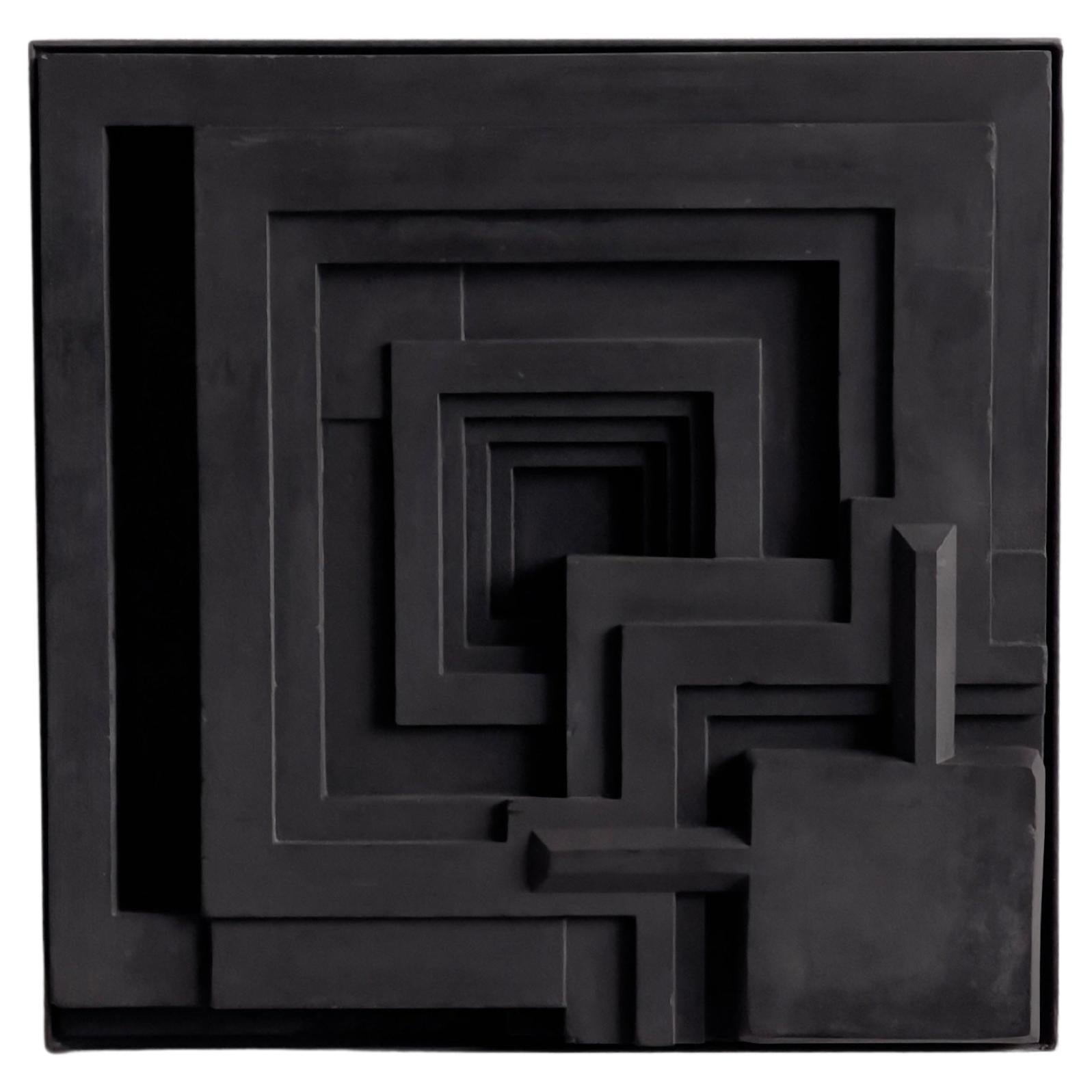 Frank Lloyd Wright 1970 Relief in Solid Cast Dark Grey Concrete and Metal Frame For Sale 2
