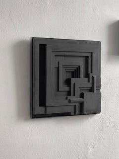 Frank Lloyd Wright 1980s Relief in Solid Cast Dark Grey Concrete and Metal Frame
