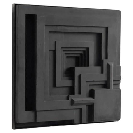 Frank Lloyd Wright 1970 Relief in Solid Cast Dark Grey Concrete and Metal Frame For Sale