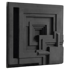 Frank Lloyd Wright 1970 Relief in Solid Cast Dark Grey Concrete and Metal Frame