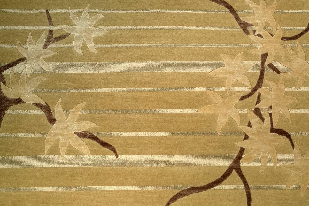 Nepalese After Frank Lloyd Wright Leaf Maple Silk and Wool Rug For Sale