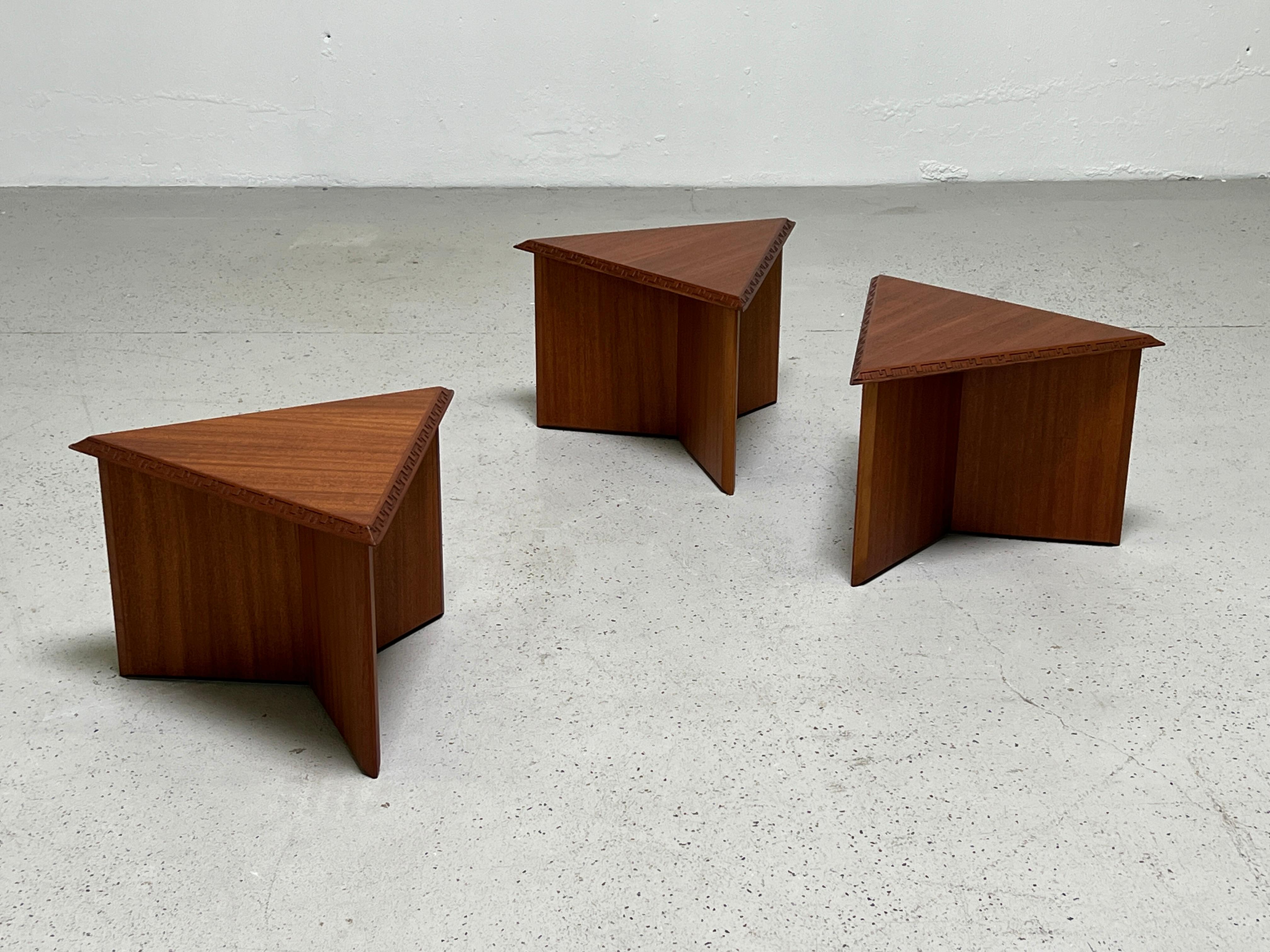Frank Lloyd Wright for Henredon mahogany triangular side table model 452. Three available, sold separately.