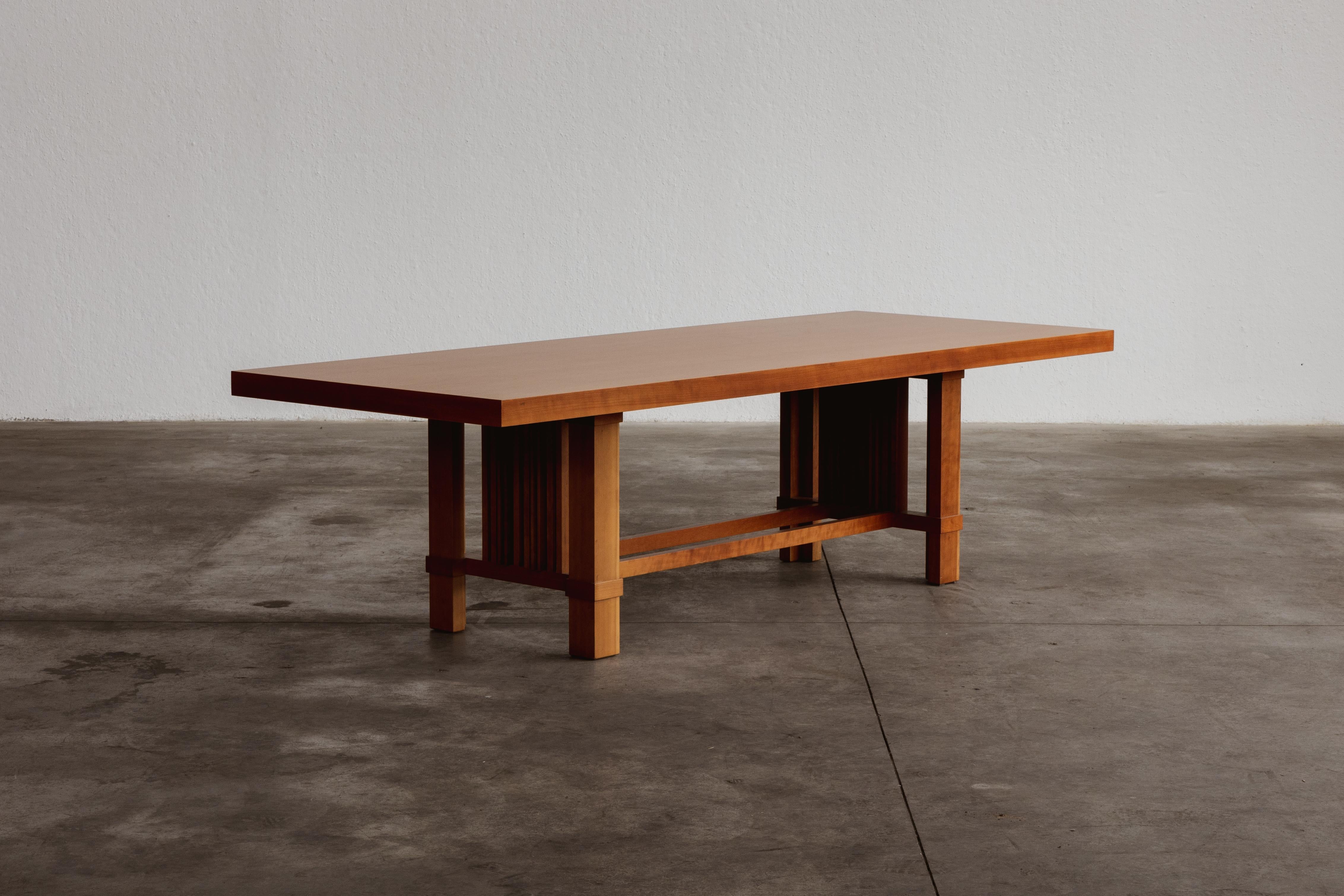 Frank Lloyd Wright “608 Taliesin” dining table for Cassina, walnut, Italy, 1986.

This dining table was designed for the Kansas governor and state senator Henry J. Allen in 1917. Recalling the 1904 