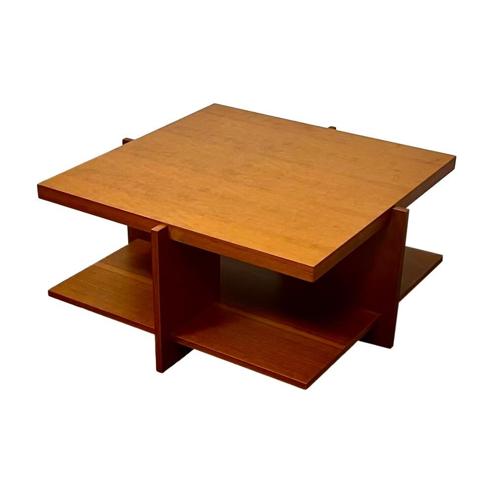 Originally designed for his friend and patron Lloyd Lewis in 1939 (see images  of the Kathryn and Lloyd Lewis House in Mettawa, Illinois, 1939, included here), this low coffee table in cherry wood speaks to FLW’s revolutionary insight and
