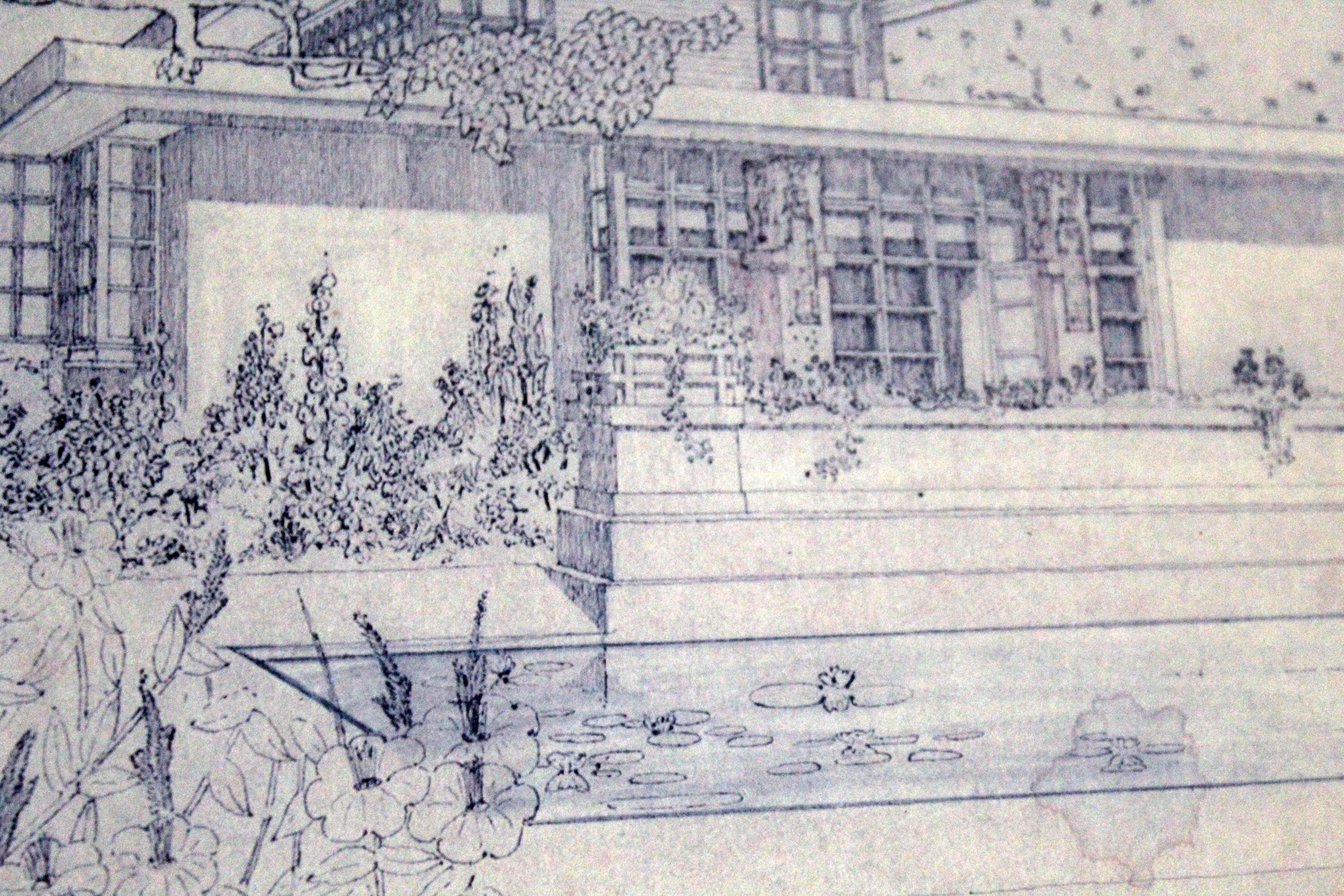 20th Century Frank Lloyd Wright Architectural Drawing Richard Bock Studio