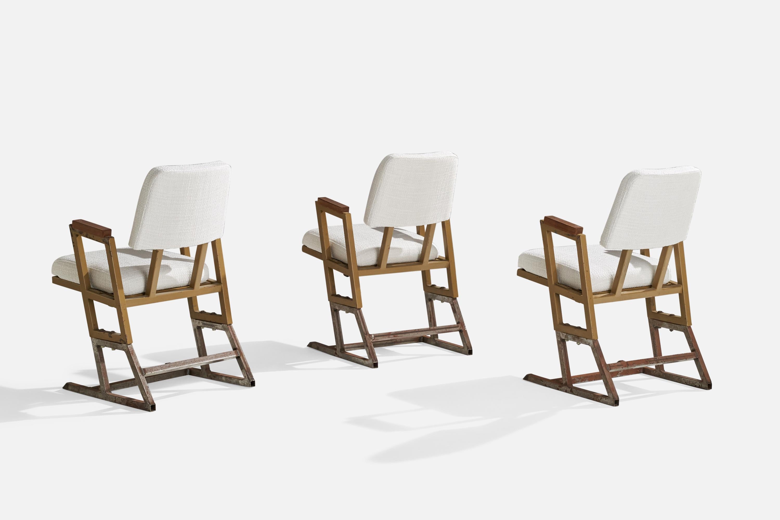 Mid-20th Century Frank Lloyd Wright, Armchairs, Metal, Wood, Fabric, USA, 1955 For Sale