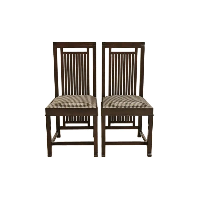 Frank Lloyd Wright Arts & Crafts Cherry Wood Side Chairs or Dining Chairs, Pair For Sale