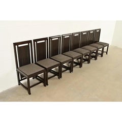 Frank Lloyd Wright Arts & Crafts Dark Cherry Wood Dining Chairs, Set of Eight