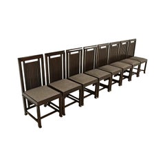 Frank Lloyd Wright Arts & Crafts Dark Cherry Wood Dining Chairs, Set of Eight