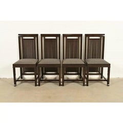 Frank Lloyd Wright Arts & Crafts Dark Cherry Wood Dining Chairs, Set of Four