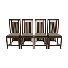 Frank Lloyd Wright Arts & Crafts Dark Cherry Wood Dining Chairs, Set of Four