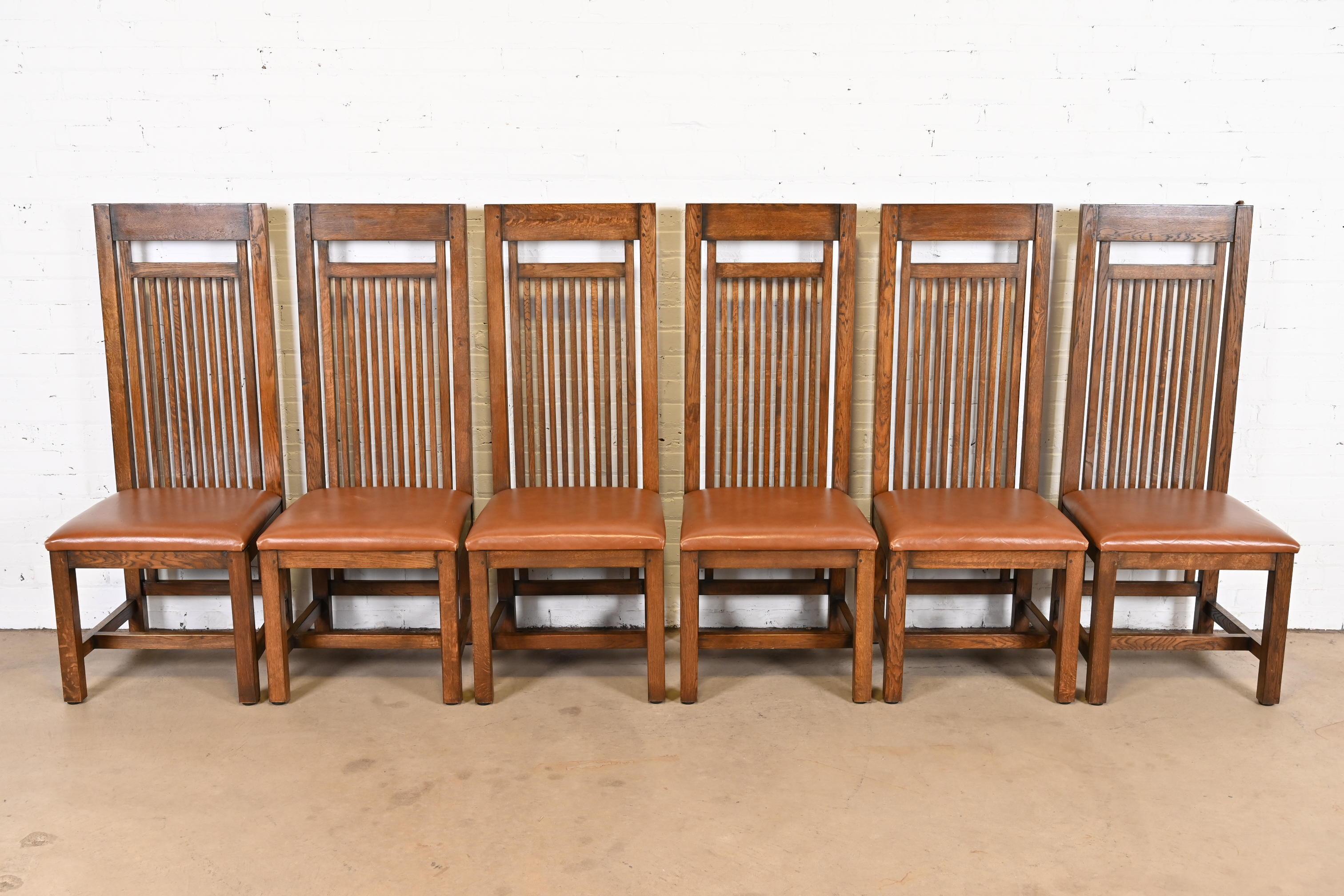 An exceptional set of six Mission or Arts & Crafts style high back dining chairs

Designed by Frank Lloyd Wright for the Isabel Roberts House (1908)

These are very high quality reproductions. An example of the original is found at the Victoria &