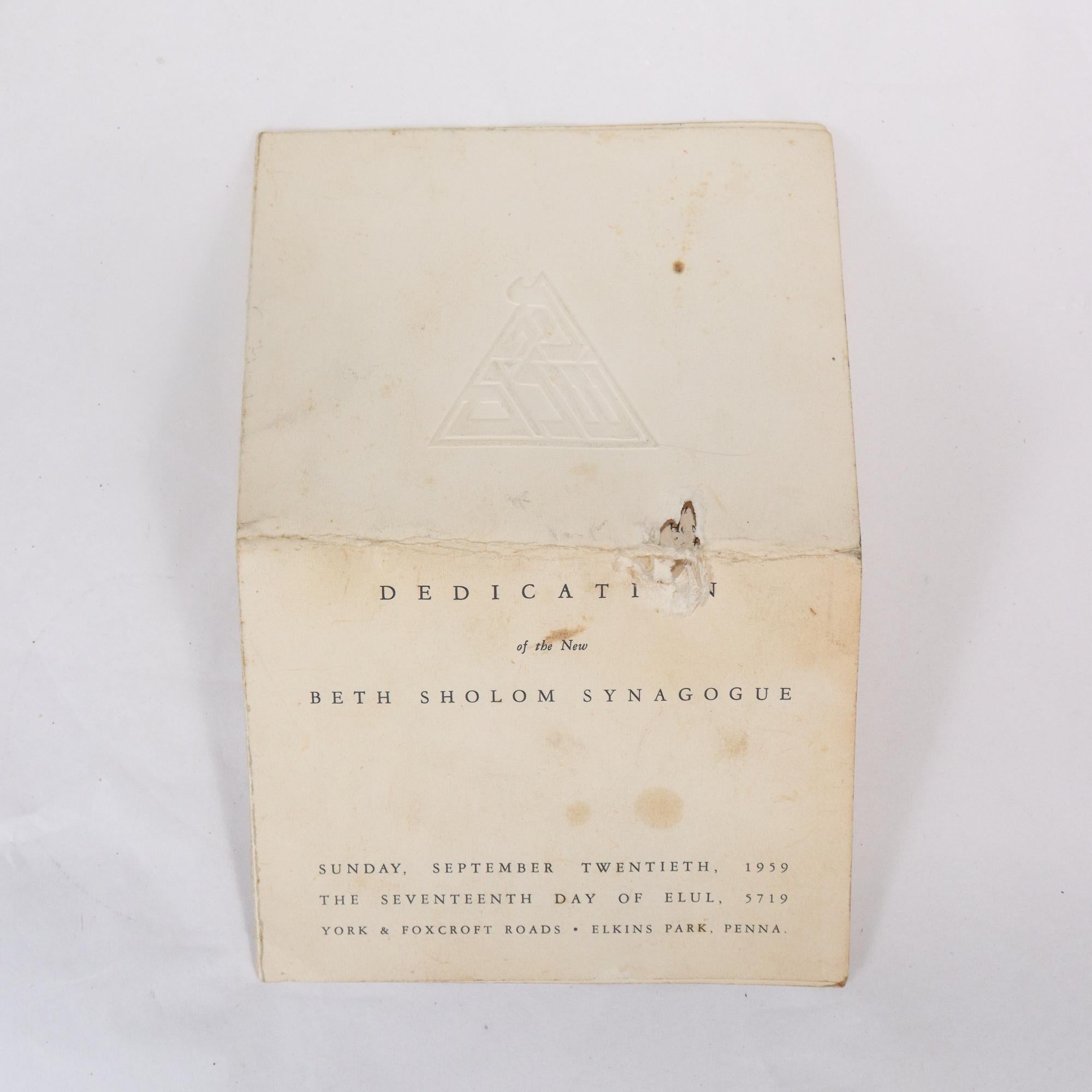 Autographe et souvenirs associés de Frank Lloyd Wright - Beth Sholom en vente 1