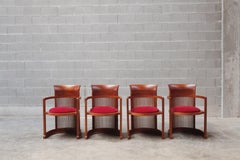Frank Lloyd Wright "Barrel" Chairs for Cassina, Burgundy Velvet, 1937, Set of 4
