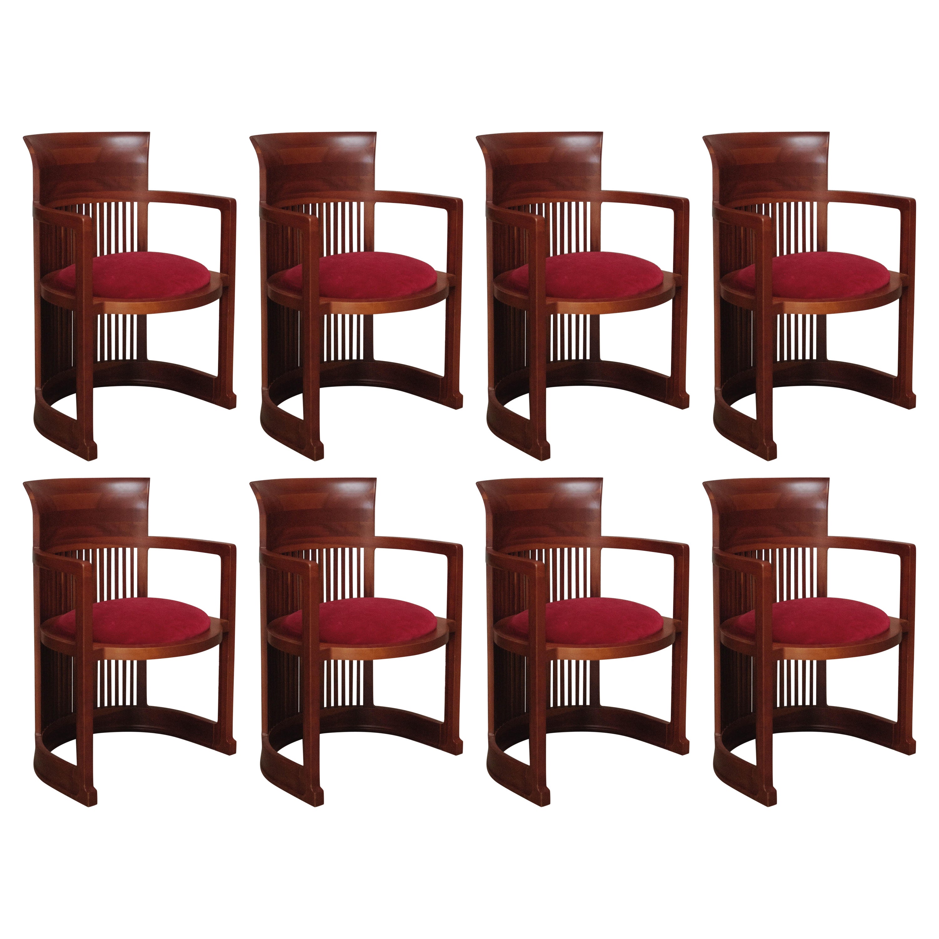 Sedie "Barrel" di Frank Lloyd Wright per Cassina, 1937, set di 8 pezzi