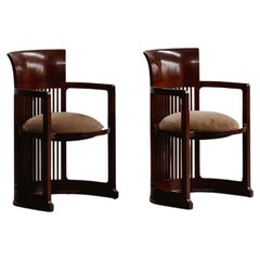 Frank Lloyd Wright "Barrel" Chairs for Cassina, Beige Velvet, 1937, Set of 2