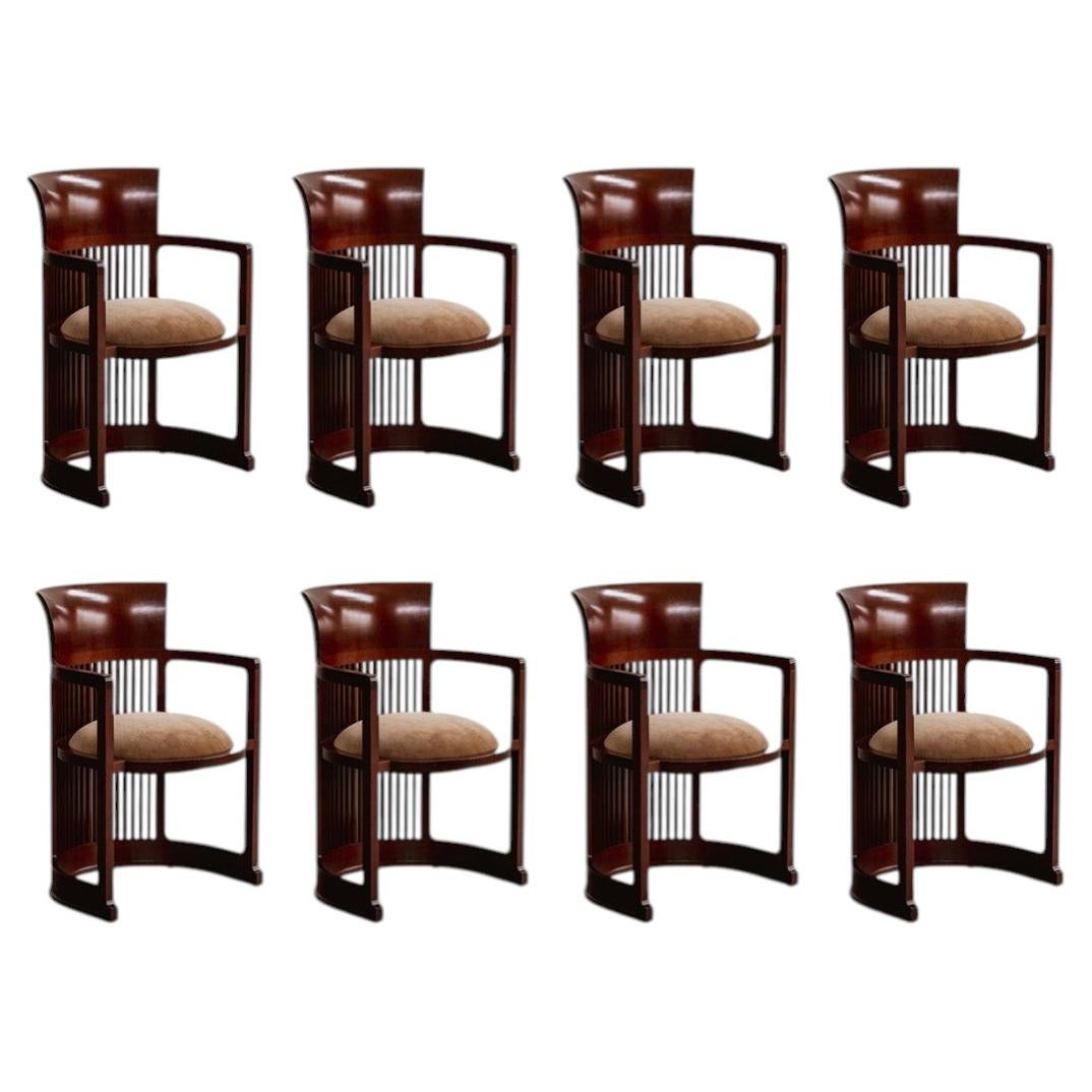 Frank Lloyd Wright "Barrel" Chairs for Cassina, Beige Velvet, 1937, Set of 8