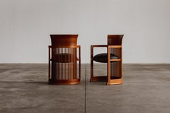 Frank Lloyd Wright "Barrel" Chairs for Cassina, Black Leather, 1937, Set of 2